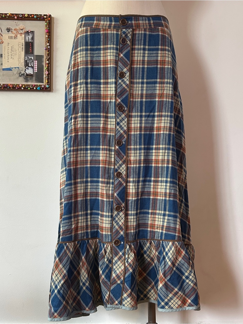 Women’s Double RL Blue Plaid Button Front Maxi Skirt NWT - Picture 3 of 10